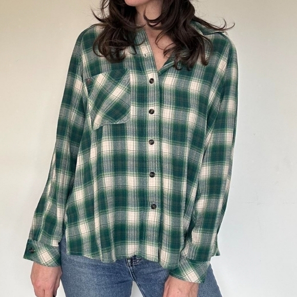 UO Plaid Slouchy BDG Gauzy Keanu Button-Down Shirt - Picture 1 of 11